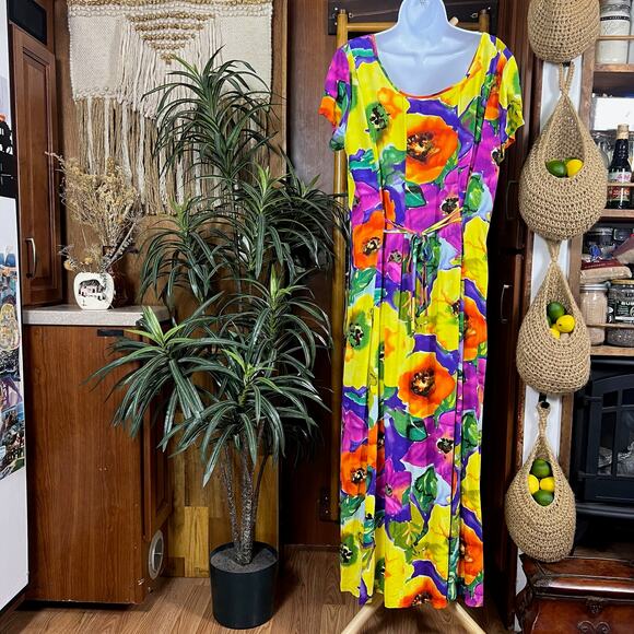 Vintage Jams World Dress XL | Poppy Floral Rayon Made in Hawaii Aloha Sundress - Picture 2 of 13